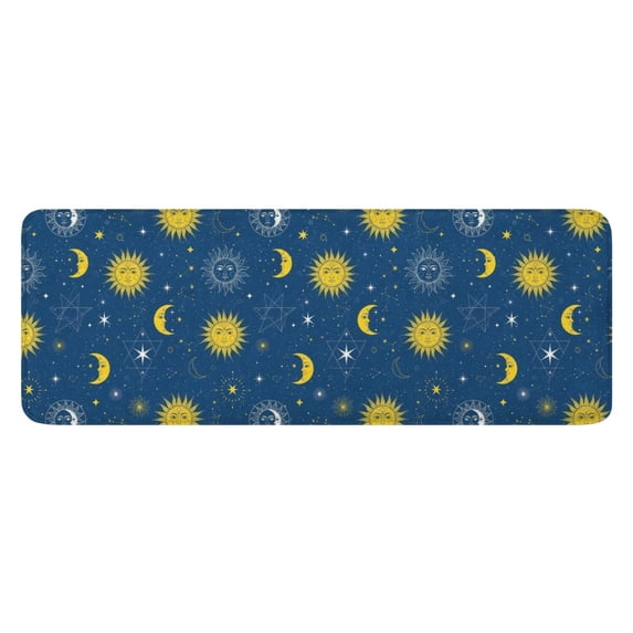 Blue Sun Moon Star Pattern Kitchen Rug Mat,Kitchen Runner Rugs Non Skid Washable,Decorative Kitchen Floor Mats for Kitchen,Sink,Laundry,17"x47.2"