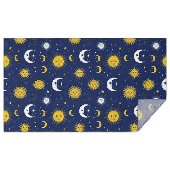 Blue Sun Moon Star Pattern Rectangle Tablecloth 60"x102",Waterproof Polyester Rectangle Table Cloth, Wipeable Spillproof Polyester Tablecloth for Dining, Camping, Indoor and Outdoor