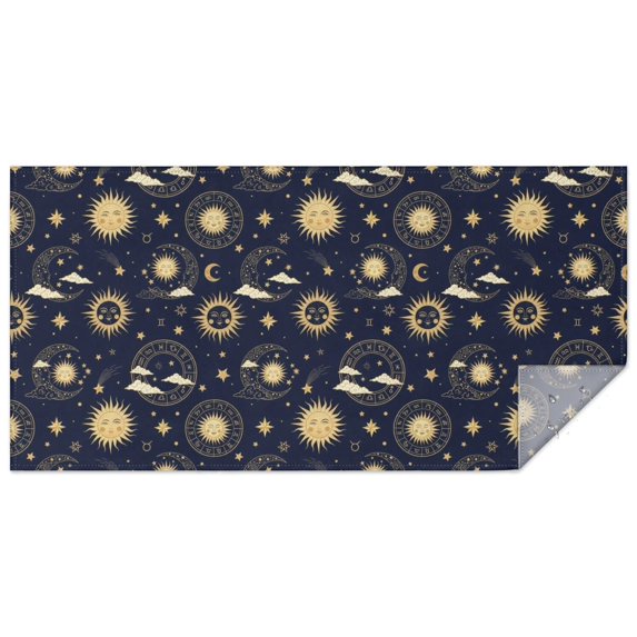 Blue Sun Moon Star Pattern Rectangle Tablecloth 60"x120",Waterproof Polyester Rectangle Table Cloth, Wipeable Spillproof Polyester Tablecloth for Dining, Camping, Indoor and Outdoor