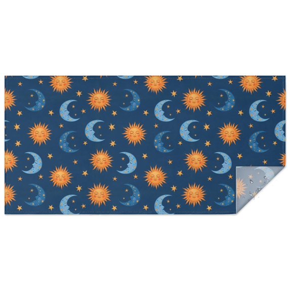 Blue Sun Moon Star Pattern Rectangle Tablecloth 60"x120",Waterproof Polyester Rectangle Table Cloth, Wipeable Spillproof Polyester Tablecloth for Dining, Camping, Indoor and Outdoor