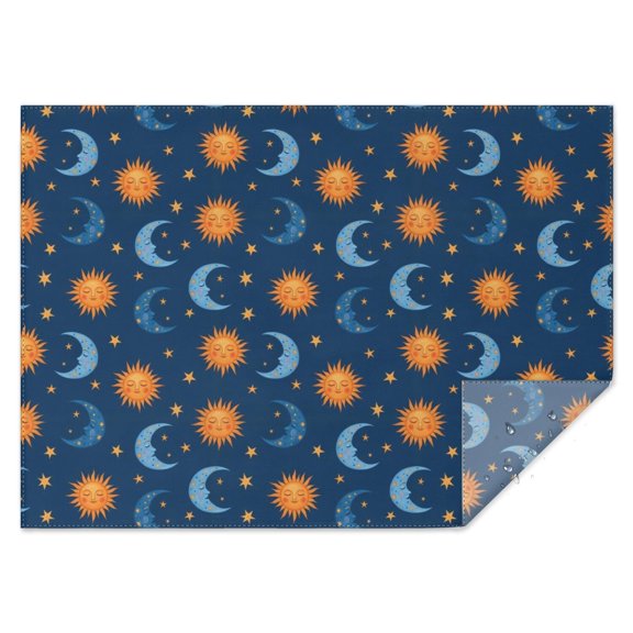 Blue Sun Moon Star Pattern Rectangle Tablecloth 60"x84",Waterproof Polyester Rectangle Table Cloth, Wipeable Spillproof Polyester Tablecloth for Dining, Camping, Indoor and Outdoor