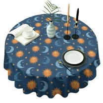 Blue Sun Moon Star Pattern Round Tablecloth 60"x60",Wrinkle Wipeable Table Cloth for Kitchen Dining Room Picnic Patio Party