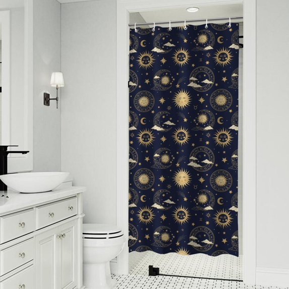 Blue Sun Moon Star Pattern Shower Curtain 36"x72" ,Bathroom Decorative Shower Curtains Set with 12 Hooks,Modern Waterproof Washable Shower Curtain