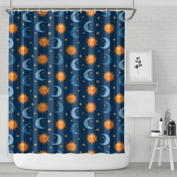 Blue Sun Moon Star Pattern Shower Curtain 72"x84" ,Bathroom Decorative Shower Curtains Set with 12 Hooks,Modern Waterproof Washable Shower Curtain
