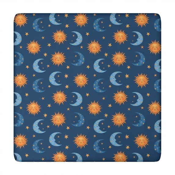 Blue Sun Moon Star Pattern Square Fitted Tablecloth with Elastic Edge,Square Table Cover,Washable Elastic Table Cover for Home Kitchen Party Decor 34"x34"