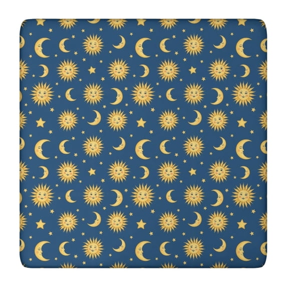 Blue Sun Moon Star Pattern Square Fitted Tablecloth with Elastic Edge,Square Table Cover,Washable Elastic Table Cover for Home Kitchen Party Decor 36"x36"
