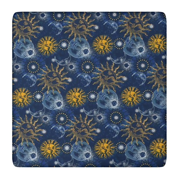Blue Sun Moon Star Pattern Square Fitted Tablecloth with Elastic Edge,Square Table Cover,Washable Elastic Table Cover for Home Kitchen Party Decor 36"x36"