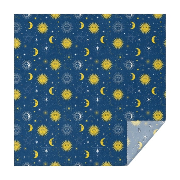 Blue Sun Moon Star Pattern Square Tablecloth,Waterproof Square Table Cover,Wipeable Spillproof Washable Table Cover for Home Kitchen Party Decor 52"x52"(132x132cm)