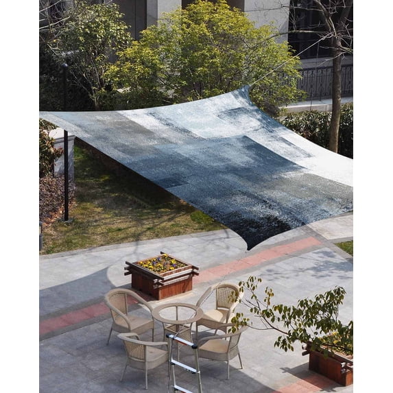 Blue Sun Shade Sail 12'x16' Rectangle Outdoor Shade Canopy, Retro Oil Painted Modern Abstract Art Porch Shades Outdoor Sun Blocking Screen, Sunshade Cloth Covers for Patio/Deck/Garden