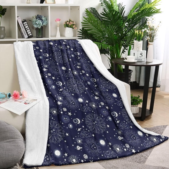 Blue Sun Star Cloud Pattern Blanket,Comfortable Soft Lamb Wool Throw Blanket,All Season,Warm Lightweight Blankets for Sofa Bed Couch Living Room Chair,60"x80"