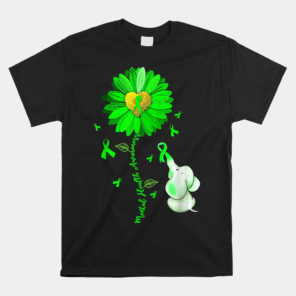 Blue Sunflower Elephant Spread Mental Health Awareness Month Shirt