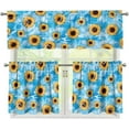 thumbnail image 1 of Blue Sunflower Kitchen Curtains Swag Valance and Tier Curtains Set 36 Inch Length Rod Pocket Drape Panels Pair Curtains for Bathroom/Cafe/Window, 1 of 6