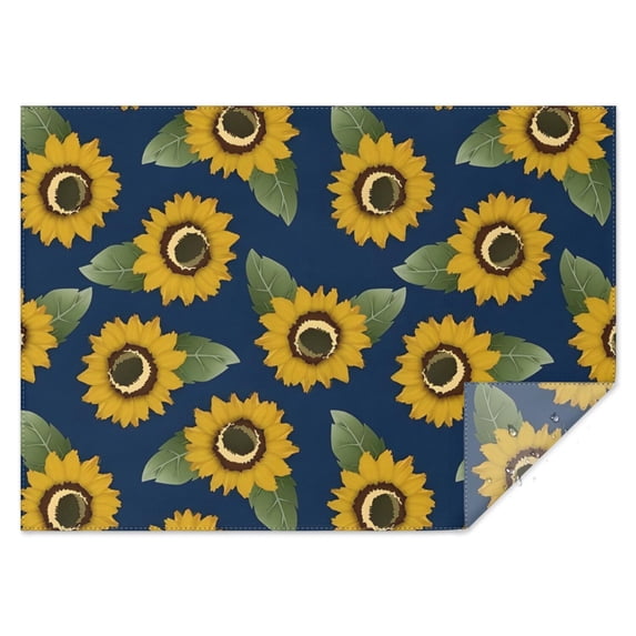 Blue Sunflower Leaf Pattern Rectangle Tablecloth 60"x84",Waterproof Polyester Rectangle Table Cloth, Wipeable Spillproof Polyester Tablecloth for Dining, Camping, Indoor and Outdoor