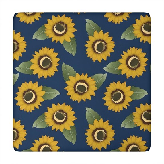 Blue Sunflower Leaf Pattern Square Fitted Tablecloth with Elastic Edge,Square Table Cover,Washable Elastic Table Cover for Home Kitchen Party Decor 34"x34"