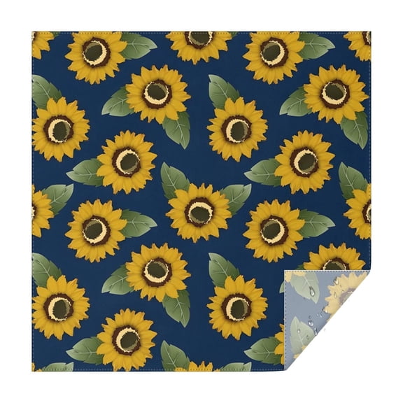 Blue Sunflower Leaf Pattern Square Tablecloth,Waterproof Square Table Cover,Wipeable Spillproof Washable Table Cover for Home Kitchen Party Decor 52"x52"(132x132cm)