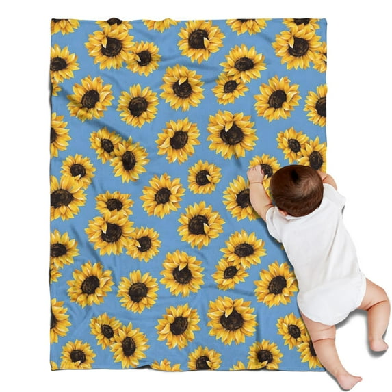 Blue Sunflower Pattern Blanket,Comfortable Soft Flannel Throw Blanket,All Season,Warm Lightweight Blankets for Sofa Bed Couch Living Room Chair,30"x40"