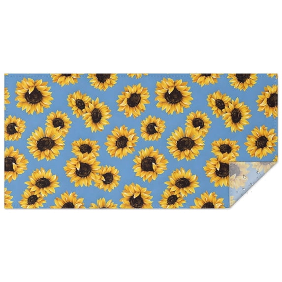 Blue Sunflower Pattern Rectangle Tablecloth 60"x120",Waterproof Polyester Rectangle Table Cloth, Wipeable Spillproof Polyester Tablecloth for Dining, Camping, Indoor and Outdoor
