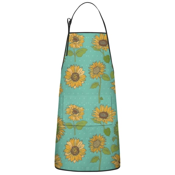Blue Sunflower Polka Dot Pattern Apron-Garden Aprons for Women with Pockets-Cotton Linen Waterproof Kitchen Cooking Gardening Aprons Adjustable for Kitchen,Cooking,BBQ and Salon 33x27 Inch