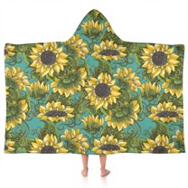 Blue Sunflower Vine Leaf Pattern Hooded Bath Towel,50"x30" for Ages 3 To 12 Kids, Quick Dry Lightweight Soft Microfiber Hood Beach Towel Cover Up for Kids