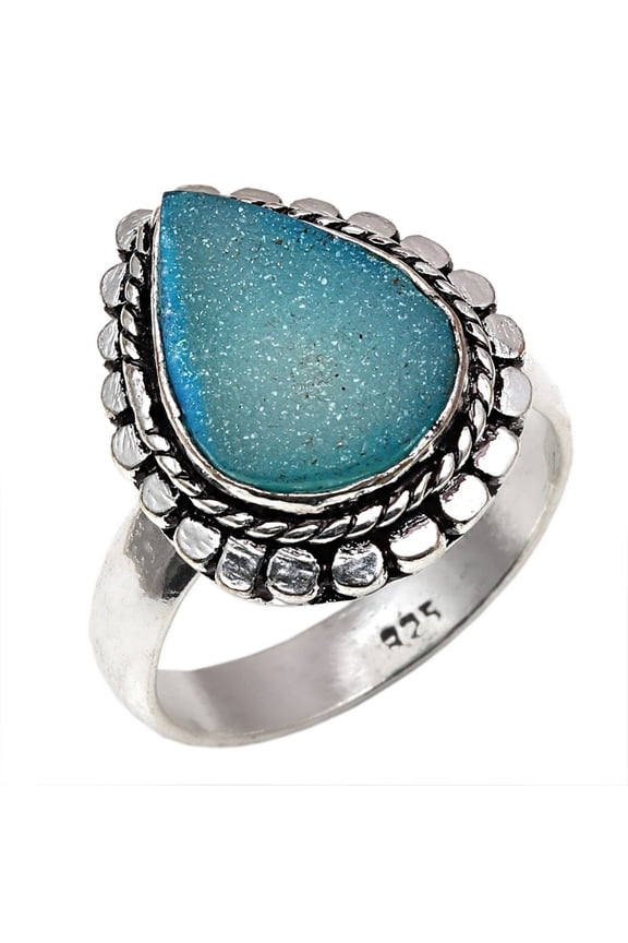 Blue Sunshine Drusy Gemstone Handmade Mother's Day Jewelry Rings "9"