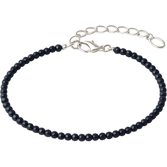 Blue Sunstone Dyed Crystal Bracelet - 2mm Beaded Bracelet and Healing Stones (Faceted, Silver Chain)