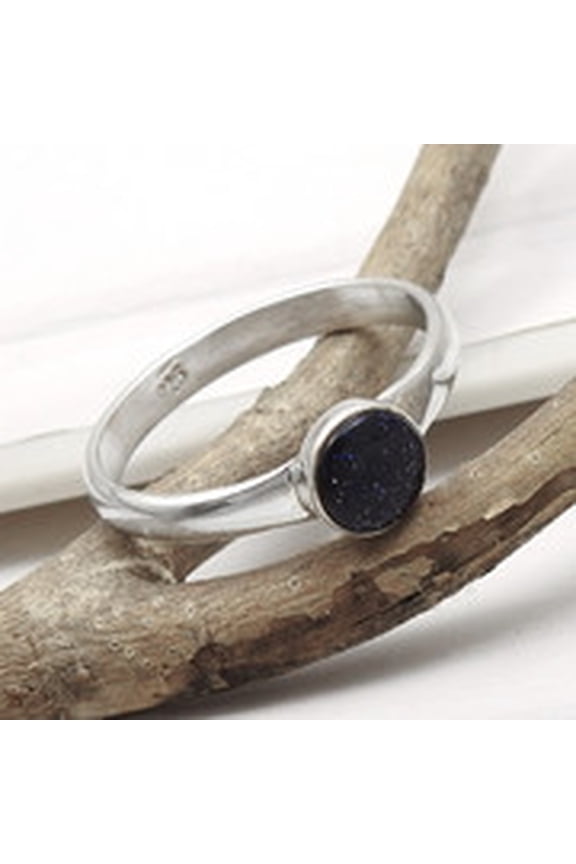 Blue Sunstone Stone Birthday Promise Sister Band Ring Jewelry Solid Silver US 6