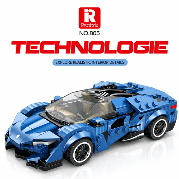 Blue Supercar Race Car Building Blocks Set, 327 PCS STEM Sports Car Engineering Toy Building Kit for Kids Adults, Collectible Racing Car Toy