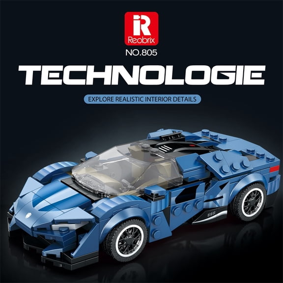 Blue Supercar Race Car Building Blocks Set, 327 PCS STEM Sports Car Engineering Toy Building Kit for Kids Adults, Collectible Racing Car Toy