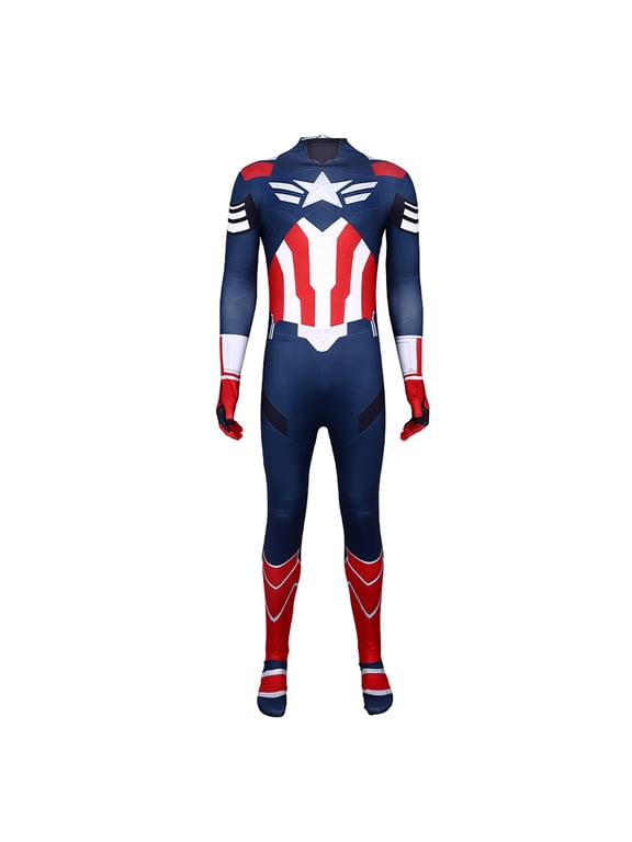 Blue Superhero Captain Bodysuit Costume with Star Emblem for Halloween Comic Con Cosplay Outfit 130