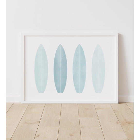 Blue Surfboard Beach Coastal Surf Wall Art, Versatile Nursery Theme For Bedroom And Nursery Wall Decor