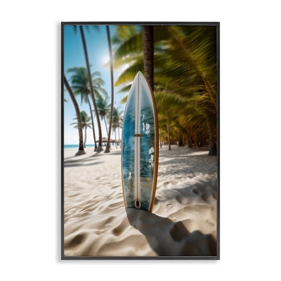 Stupell Industries Blue Surfboard Coastal Blur Black Framed Giclee Art, design by LSR Design Studio, 18 x 12