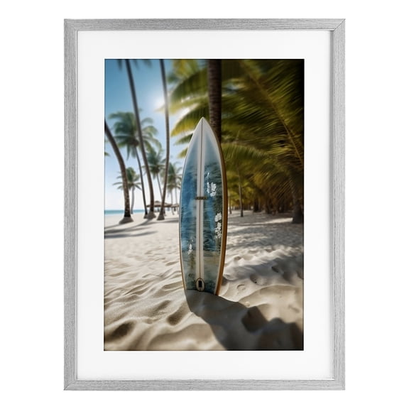 Stupell Industries Blue Surfboard Coastal Blur Gray Framed Print Under Glass, design by LSR Design Studio, 20 x 14