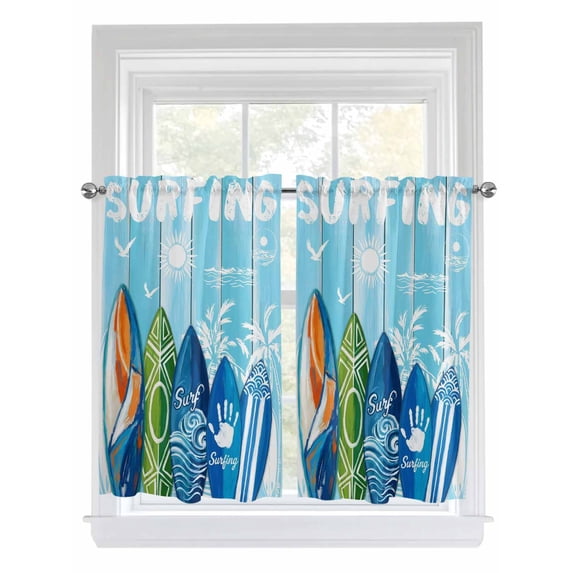 Blue Surfboard Kitchen Curtains Tier 45 Inch Length, Summer Beach ...
