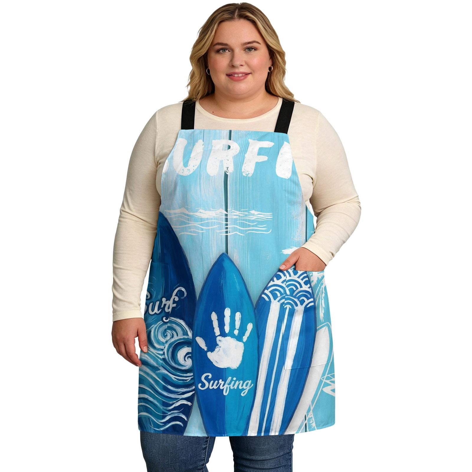 Blue Surfboard Oversized Apron for Women Men, Summer Beach Tropical ...