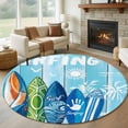 thumbnail image 1 of Blue Surfboard Round Area Rug 7Ft Washable Circle Rugs for Dorm Laundry Room, Summer Beach Tropical Coconut Tree Wooden Non-Slip Carpet Floor Mats Indoor Outdoor Carpet Runner Aesthetic Home Decor, 1 of 8