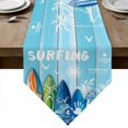 thumbnail image 1 of Blue Surfboard Table Runner Linen Burlap Table Runner 70 Inches Long Summer Beach Tropical Coconut Tree Wooden Dresser Scarves for Kitchen Island Coffee Dining Room Party Holiday Decor 13"x70", 1 of 8