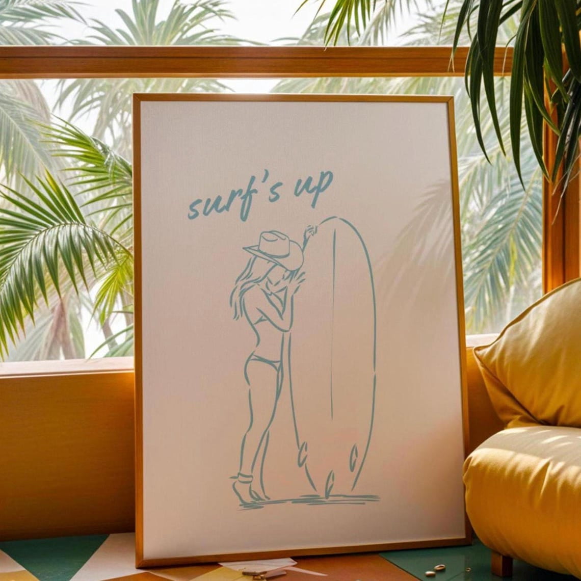 Curated visual reference: Picture Idea: Blue Surfs Up Cowgirl Wall Art Print Coastal Western Aesthetic