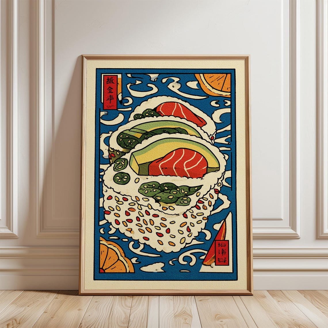 Blue Sushi Japanese Food Illustration Graphic Sushi Roll Wall Art ...