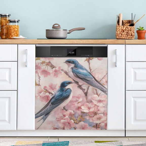 Blue Swallows Dishwasher Magnet Cover Reuseable Refrigerator Magnet Cover Decal Kitchen Fridge Microwave Stickers Hoilday Party Decor 23 x 26 inch