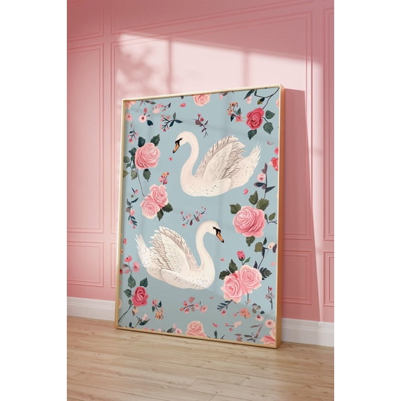 Blue Swan Spring Girly Aesthetic Coquette Preppy Floral, Unframed Canvas 8x10in