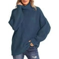thumbnail image 1 of Blue Sweaters for Women's Casual Loose Turtleneck Knitted Sweater Pullover Long Sleeve 2023 Autumn/winter Sweater Top Womens Fall Fashion 2025, 1 of 5