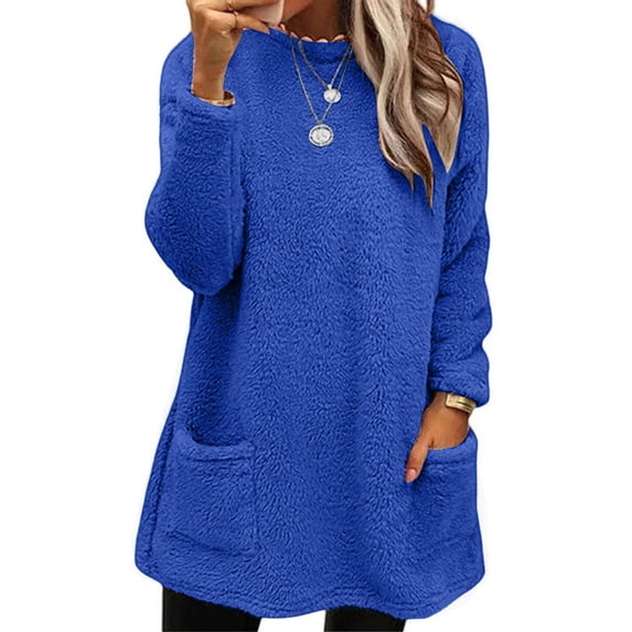 Blue Sweaters for Womens Winter Coat Loose Wool Jacket Long Sleeved Jumper with Pockets Womens Fall Fashion 2025