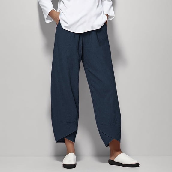 Blue Sweatpants Women Loose Women Straight Summer Pants High Casual Waist Long Solid Cotton Pants