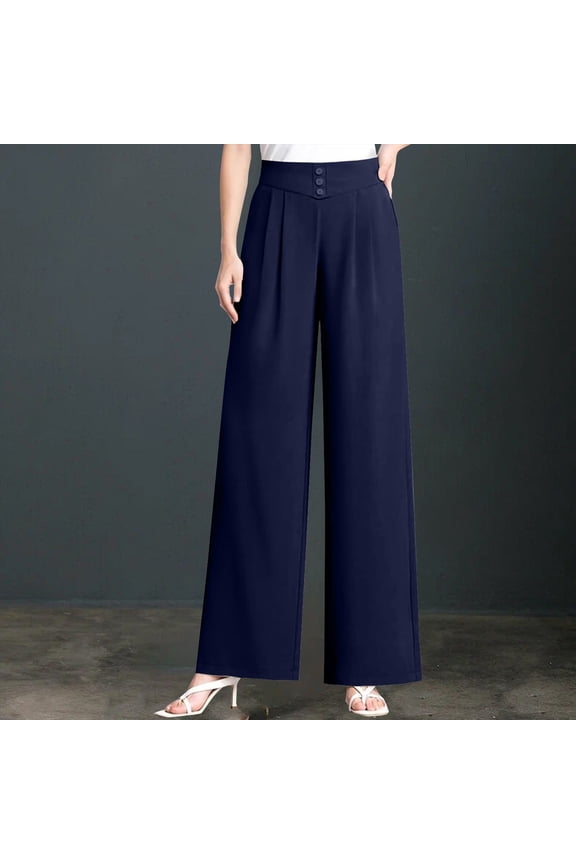 Blue Sweatpants Women Pants for Women EllaFlow Soft High Waist Pull On Wide Leg Pants Drape Pant for Senior Over 50 Fashion Clothing