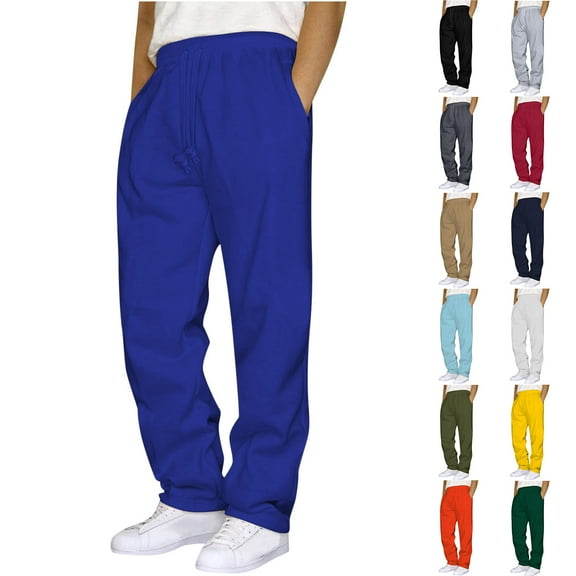 LONKITO Mens Sweatpants with Pockets Outdoor Running Jogger Pants Elastic Waist Drawstring Workout Casual Sweatpants Open Bottom, Blue L