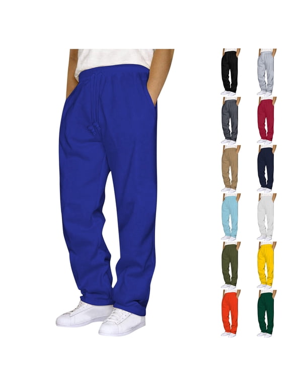 Mens Sweatpants with Pockets Outdoor Running Jogger Pants Elastic Waist Drawstring Workout Casual Sweatpants Open Bottom, Blue L