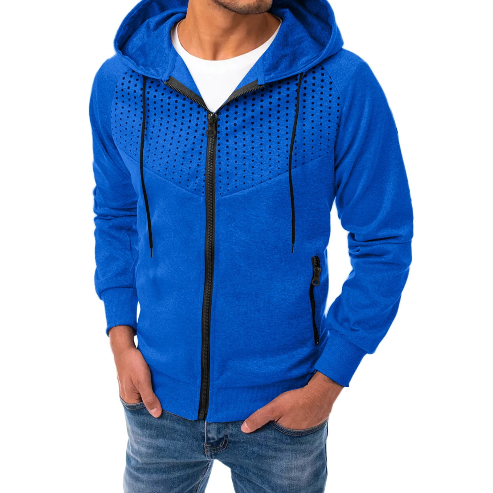 Blue Sweatshirt Men s Winter Sports Leisure Fitness Jogging Polka