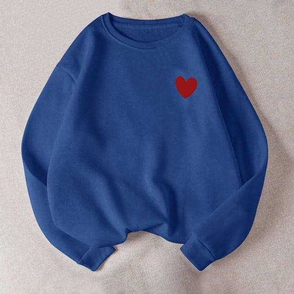 Blue Sweatshirt for Women Heart Pattern Pullover Sweatshirt Casual Long Sleeve Crew Neck Sweatshirt for Fall & Winter Women's Clothing Women Fall Clothes