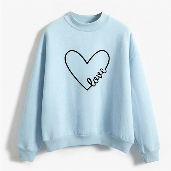 Blue Sweatshirt for Women Autumn Winter O Neck Solid Color Prints Long Sleeve Pullover Sweatshirt Women Fall Clothes