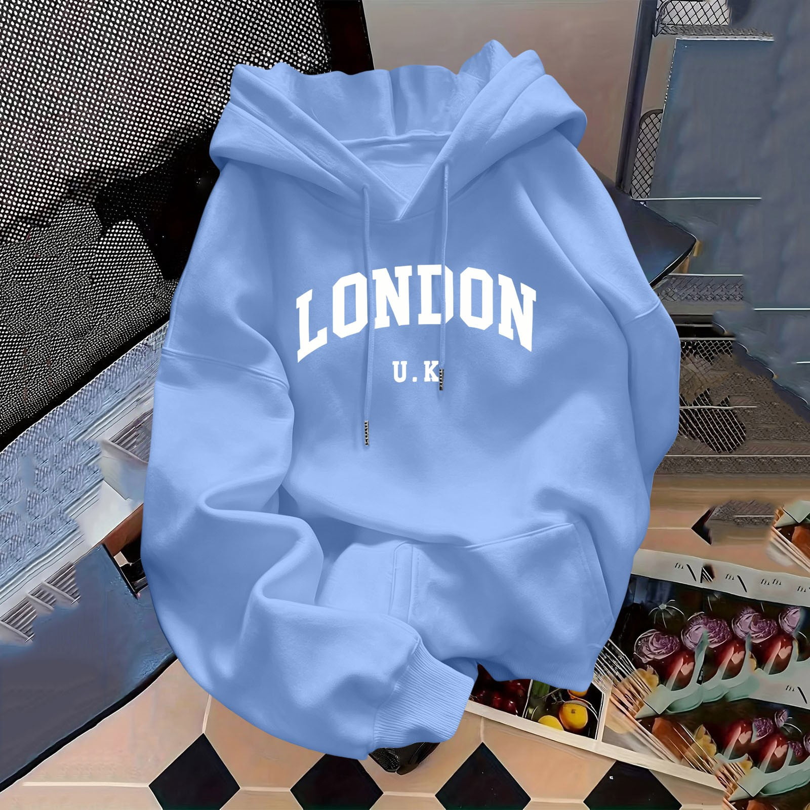 Blue Sweatshirt for Womens Oversized Pullover Hoodie City Letter Print ...